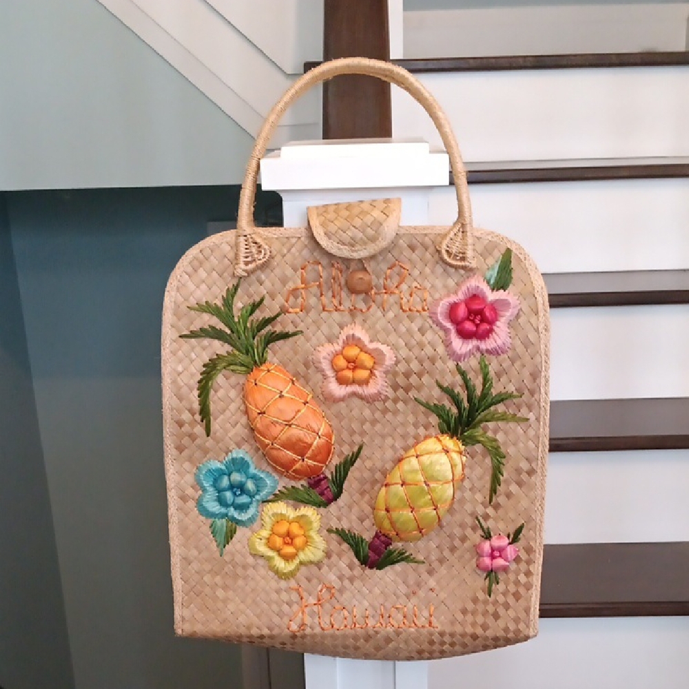 & Woven tropical Embroidered Aloha Hawaii Tote Bag